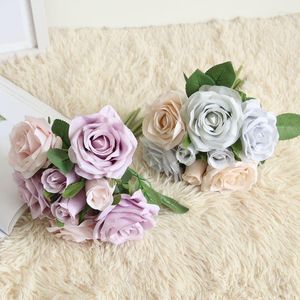Декоративные цветы 8 головы роза искусственный свадебный букет для свадебного украшения шелковой фальшивый домашний декор