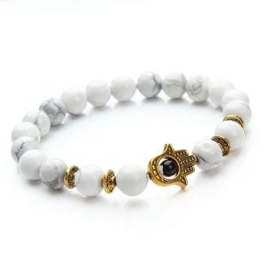 XINYAO 2017 Natural Stone Black Lava Beads Bracelet Men Gold Color Hamsa Hand Charm Energy Yoga Mala Bracelets For Women F2830