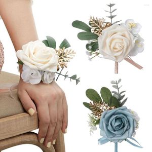 Charm Bracelets Ivory Wrist Corsage Bridesmaid Sisters Handmade Flower Artificial Silk Rose Bracelet Flowers For Wedding Dancing Party Decor