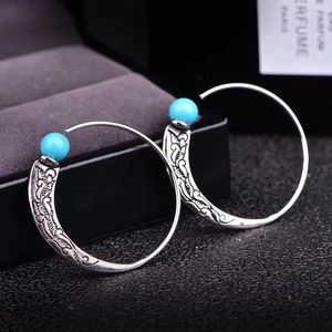 Studörhängen 925 Sterling Silver Vintage Jewelry Turquoise Ball for Women Party Wedding Wholesale