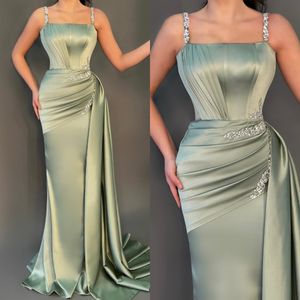 Elegant Green Evening Dresses Beads Straps Party Gown Prom Dresses Waist Decor Formal Long Dress for red carpet special occasion