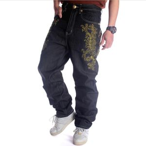 Hip Hop Jeans Moda Calças cruzadas masculinas Calças de skate largas com bordado de cobra 30-46