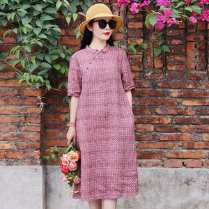 Abbigliamento etnico 2023 Stile Cinese Migliorato Casual Quotidiano Vestito Qipao Folk Donne Allentate Cotone Lino Signora Elegante Cheongsam