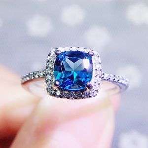 Klusterringar per smycken Natural London Blue Topaz Square Ring 6 6mm 1,3ct Gemstone 925 Sterling Silver Fine Q204279