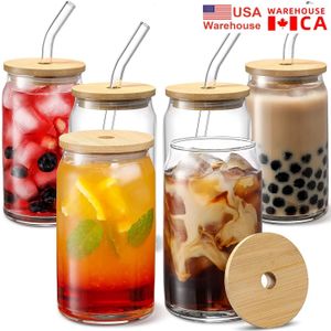 50pc/Carton CA USA STOCK 16oz Glass Mugs Wine Glasses Frosted Clear Blanks Sublimation Water Bottles Can Shaped Tumblers JN24