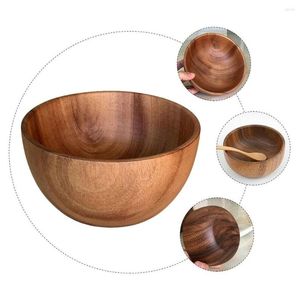 Miski Acacia Wood Solid Bowl Japońskie dzieci anty-scalding drewniane sałatki z całej zupy