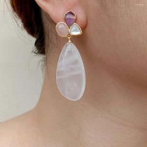 Dingle örhängen yygem naturlig Amethyst Teardrop Rose Quartz White Shell Stud Romantic Style for Women