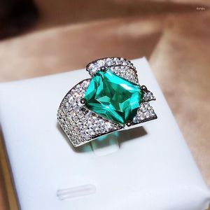 Clusterringen Imitatie Paraiba Twist The World Ring Lake Green High Carbon Diamond Color Treasure Opening Party Gift
