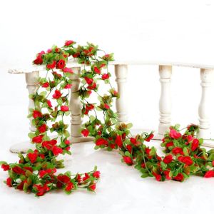 Flores decorativas 2.3M Rosa Flor Artificial Para Casamento Guirlanda Branca Casa Decoração do Quarto Primavera Outono Jardim Arco Decoração Faça Você Mesmo Videira Falsa