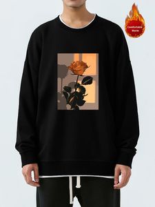 Herren-T-Shirts, langärmeliges Sweatshirt, lässiger Pullover mit Rosengrafik und Rundhalsausschnitt