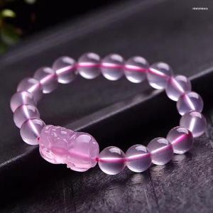 Perline rotonde del braccialetto di cristallo naturale rosa all'ingrosso del filo con la stringa della mano del pendente di Pixiu Bellezza fortunata per i gioielli del regalo delle donne