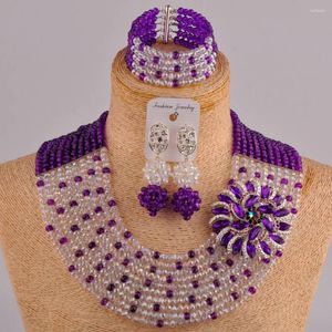 Halsband örhängen set lila och tydliga ab afrikanska smycken nigerianska bröllop pärlor 10sz
