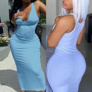 Casual Dresses Sexy Ruched V-Neck Dress Bodycon Tanks Sleeveless Streetwear High Waist Insgram Style Clothing For Womens Drop