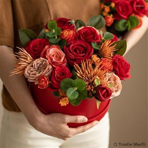 Flores decorativas de luxo flor artificial abraço balde presente de casamento decoração de casa sala de estar decorações de layout de mesa