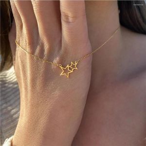 Hänge halsband minimalistisk dubbel fem spetsiga stjärna kvinnor rostfritt stål geometriskt halsband charm kassakedja smycken för