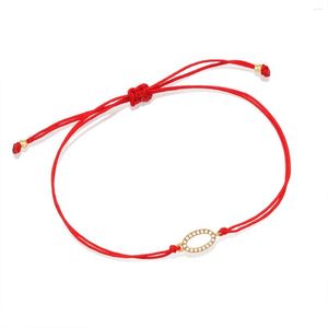 Braccialetti con ciondoli Pietre di zirconi cubici lucidi Bracciale uovo ovale Donne Cerchio della vita Rame Triangolo CZ Stringa rossa Gioielli chic presenti