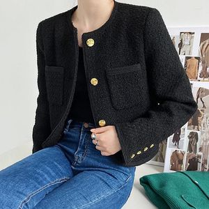 Women's Jackets Spring Autumn Elegant Tweed Jacket Women Long Sleeve White Black Basic Coat Outerwear Top Chaquetas Mujer