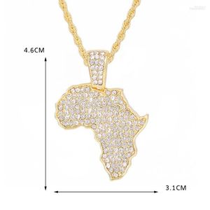 Pendant Necklaces Full Shining Crystal Elephant Of 4mm Rope Out Map Africa Chain Hip Hop Jewelry Animal Necklace Men