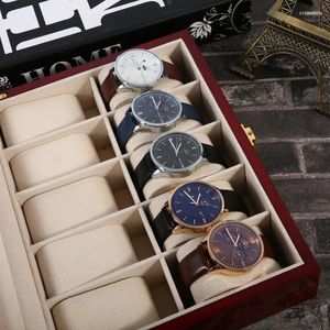 Watch Boxes & Cases Box Luxury 10 Grids Wooden Wrist Display Jewelry Storage Organizer Case Organizers Dropship For Men WomenWatch