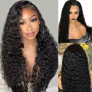 Fureya Hair Black Long Curly Human Wigs Brazilian Remy 13x6 Lace Front For Fashion Women