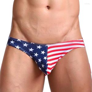 Underbyxor män underkläder bryter bomull amerikansk nationell flagga u konvex design slip homme sexig låg midja calzoncillos hombre glider