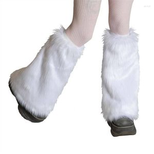 Women Socks Winter Solid Faux Fur For Boots Color/ Tie-dyed Print Fluffy Thick Covers Boot Cuffs Long