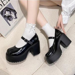 Dress Shoes Platform Women Pumps Mary Jane Fashion Lady Super High Heels Buckle Strap Ladies Goth Thick Heeled Party Black