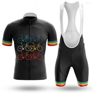 Tävlingssatser Vintage Bikes Cycling Jersey Set Sport Team Bike Men Kläder snabb torr sommarärmad vägtur Skjorta Bib Short Gel Pad