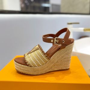 2023 Starboard Wedge Sandal Women Designer Sandals High heel Espadrilles Comfortable Wedge Sole Calf Leather Lady Slides Outdoor Shoes