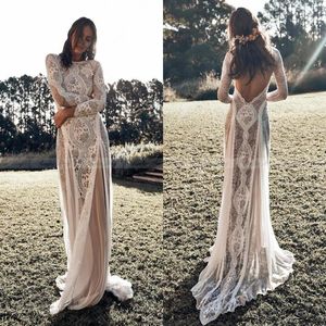 2021 Vintage Lace Boho Beach Wedding Dresses Long Sleeve Applique Backless Country Style Bohemian Wedding Dress Bridal Gowns Hippi326l