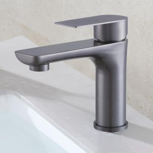 Kitchen Faucets 304 Stainless Steel Water Plating Gun Gray Flat Basin Faucet Bathroom Cabinet And Cold Single Hole