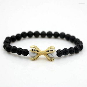 Strand Bppccr Volcanic Lava Stone 6mm White Beads 8mm Micro Pave Inlay Black Cz Eagle Claw Stretch Men Women Lucky Armband