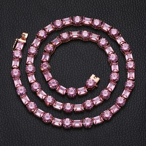 8mm 16-24inc Yellow White Rose Gold Colors Round Square Shiny CZ Tennis Chain Necklace Fashion Jewelry Trevlig gåva för män kvinnor