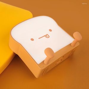 Night Lights 3D Toast Bread Cartoon LED Soft Silicone Phone Stents Sleeping Lamp Release Stress Toy Bedroom Table Decor For Home