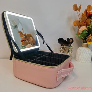 Storage Bags Portable Cosmetic Bag With LED Light Mirror And Multifunctional Compartments Travel Makeup