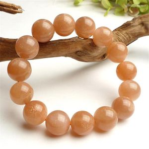 Strand 14mm Genuine Natural Sunstone Moonstone Stretch Bracelets Women Mens Powerful Charm Round Crystal Bead Bracelet