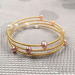 Bangle Natural Freshwater Pearl Armband Justerbar järnlegering Tre lager av armband charm smycken för kvinnor storlek 7-8mm raym22