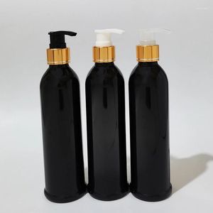 Depolama Şişeleri 20pcs 250ml Siyah Pet Losyon Pompası Şişe Plastik Kozmetik Konteyner Boş şampuan Altın Gümüş Alüminyum ile Alt Bottling