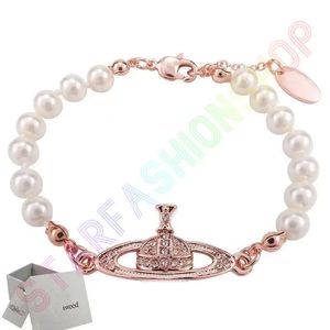 Saturn bracelet pearl beaded strand diamond tennis planet bracelets woman gold designer jewelryfashion accessories 4 Color