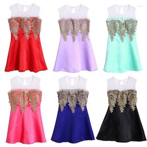 Casual Dresses Women Summer Evening Prom Ball Gowns Wedding Dress Short Formal Elegant Gold Lace Applique inbyggd BH-droppe