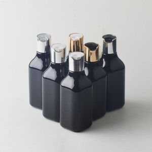 Depolama şişeleri 200ml siyah boş plastik altın gümüş pres kapak seyahat boyutu kozmetik şampuan şişesi cilt bakım araçları kişisel