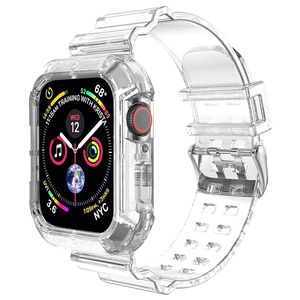 Clear Band + Case för Apple Watch Series 8 7 6 SE 5 4 49mm 45mm 44mm 42mm 41mm Transparent Soprt Strap Cover för iWatch Series 6 5 4 3 2 1