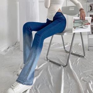 Women's Jeans Gradient Flared For Women Slim Stretch High Waist Wide Leg Pants Female Streetwear 2023 Korean Fashion Denim Q5948