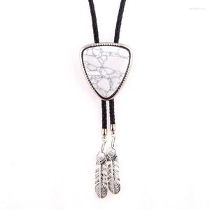 Bow Ties Triangle Agat Natural Stone Bolo Tie Męskie akcesoria ślubne skórzana linę 4 100 mm