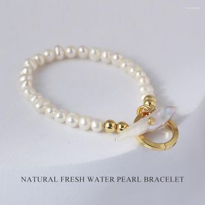 Strand estetiska naturliga pärlarmband för kvinnor unika gyllene pläterade spännen vintage pärlor tillbehör lyxiga smycken gåvor armband
