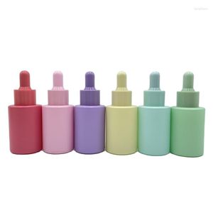 Aufbewahrungsflaschen Leere ätherische Öl-Tropfflasche Frosted Serum Drop Pipette Macaron Flache Schulter 30 ml 1 Unze Glas 20 Stück