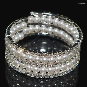 Pulseira elegante de imitação de cristal com punho de pérola pulseira multicamadas com strass para mulheres joias de noiva prata cor pulseira Raym22