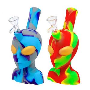 Colorful Alien Style Silicone Bubbler Pipes Kit With Glass Handle Filter Funnel Bowl Dry Herb Tobacco Waterpipe Hookah Shisha Smoking Bong Holder Handpipes