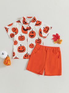 Clothing Sets FOCUSNORM 2Pcs Infant Kids Boys Halloween Gentleman Clothes 1-6Y Short Sleeve Pumpkin Print Button Down Shirt Shorts