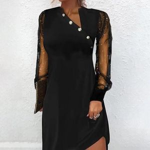 Casual Dresses Christmas Dress Women Elegant Autumn Mesh Sleeve Mini för Fashion Party 2023